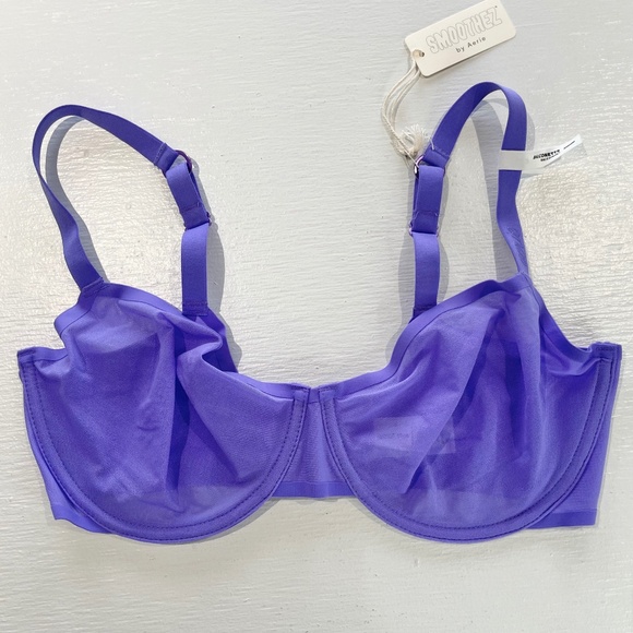 New Aerie SMOOTHEZ Mesh Unlined Underwire Balconette Bra Purple Size 34DDD - Picture 2 of 15